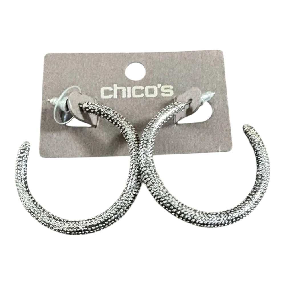Vintage Chico's Textured Silver Hoop‎ Earrings Y2K Large Statement Unworn